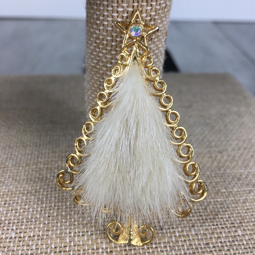 VINTAGE TANCER II SIGNED Real Mink Fur Tree Brooch